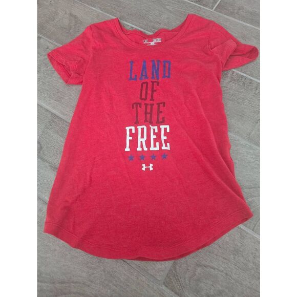 Women's Under Armour Patriotic Tee Shirt Red White Blue America 4th of July Land - Picture 1 of 6